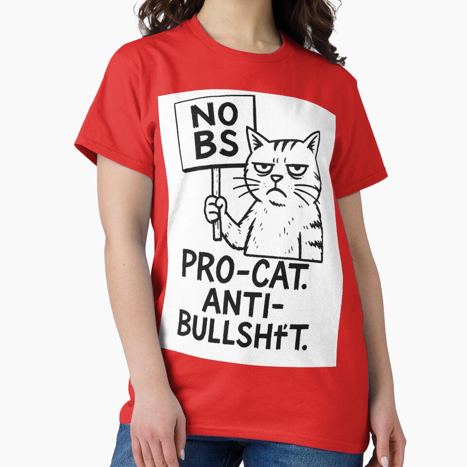 NO BS Pro Cat Anti Bullshit – Funny T-Shirt and Hoodie for Cat Lovers – Sarcastic Remote Worker Design by... (Image 2)