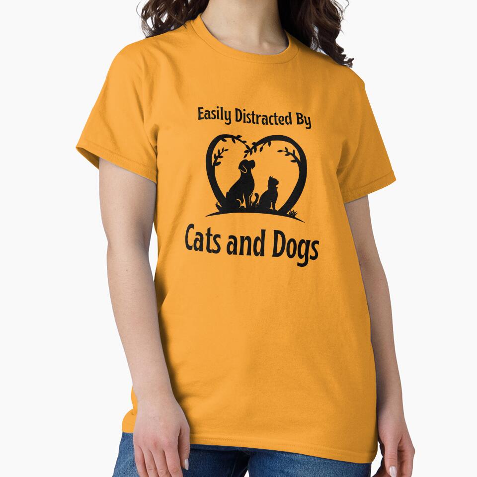 Easily Distracted Cats Dogs – Funny Pet Lover Quote Sticker T-Shirts, Hoodie, Sweatshirt