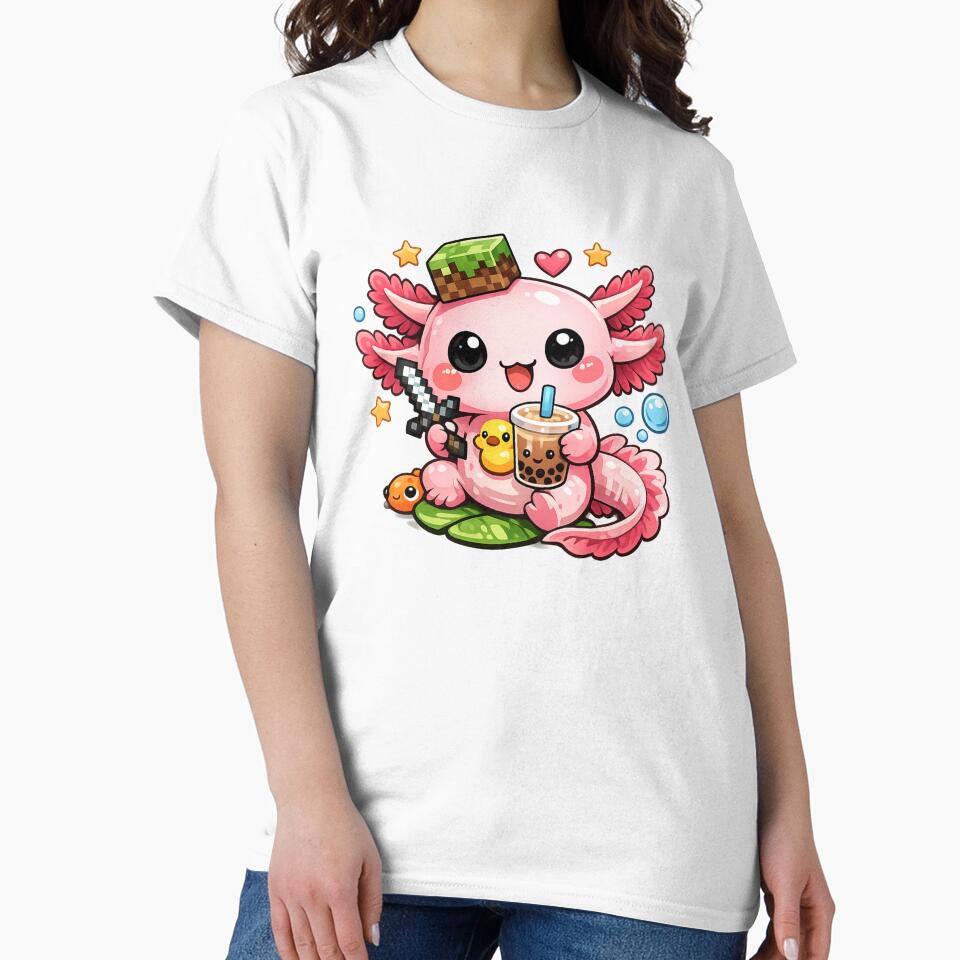 Cute Gamer Axolotl Drinking Bubble Tea Kawaii Fantasy Art by RetroPop23 T-Shirts, Hoodie, Sweatshirt (Image 2)