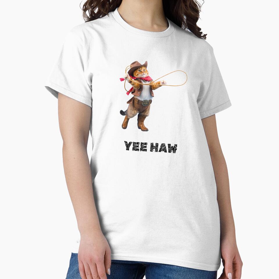 cowboy cat with cowboy boots and lasso and YEE HAW by GinnyGi T-Shirts, Hoodie, Sweatshirt | BlankRebels.com (Image 2)