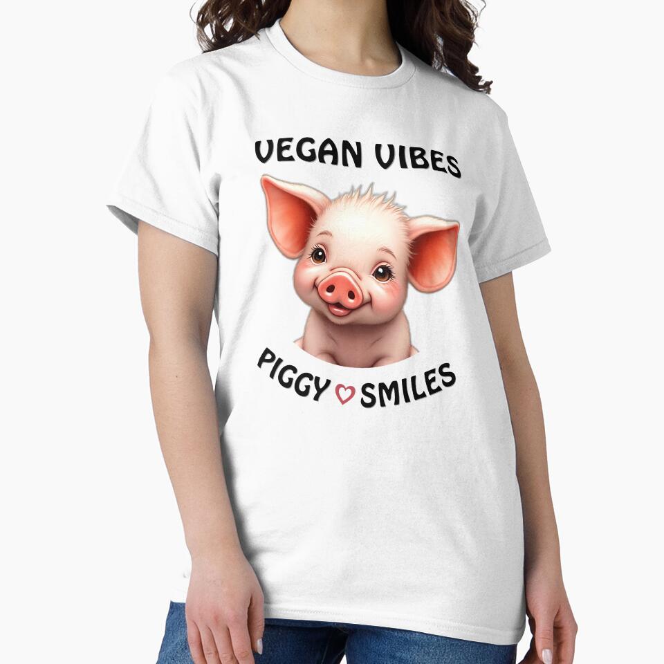 Vegan Vibes Piggy Smiles, Cute Baby Pig, Cute Animals, Animal Tees, Animal Rights Shirts by karinasalwaszka... (Image 2)
