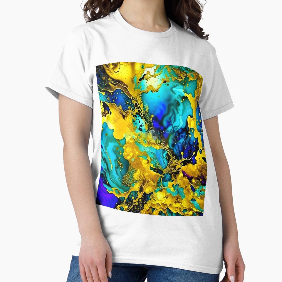 Gold And Blue Abstract Fluid Art Painting by celartinspire T-Shirts, Hoodie, Sweatshirt | BlankRebels.com (Image 2)