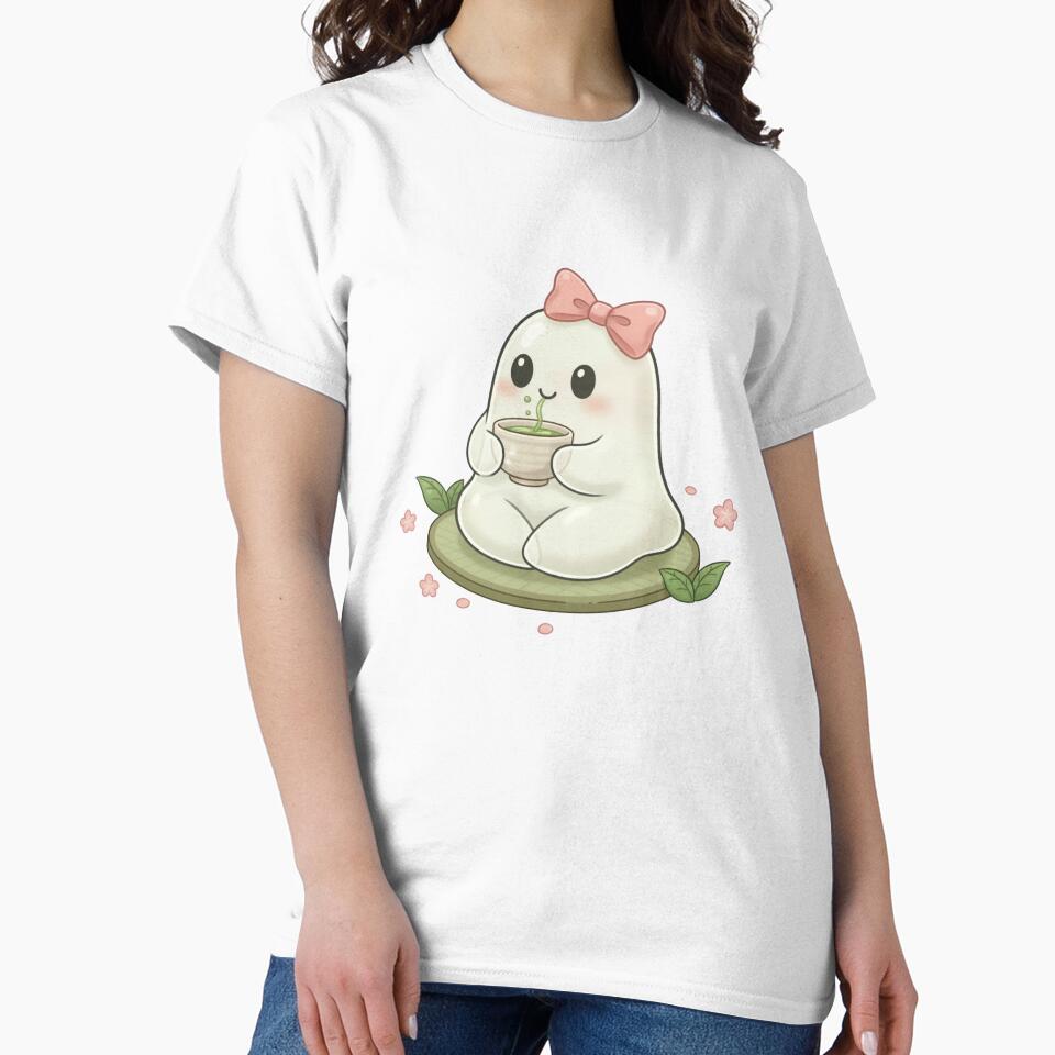 Cute Ghost Drinking Matcha | Cozy Pastel Halloween Art by PinkDazy T-Shirts, Hoodie, Sweatshirt | BlankRebels.com (Image 2)