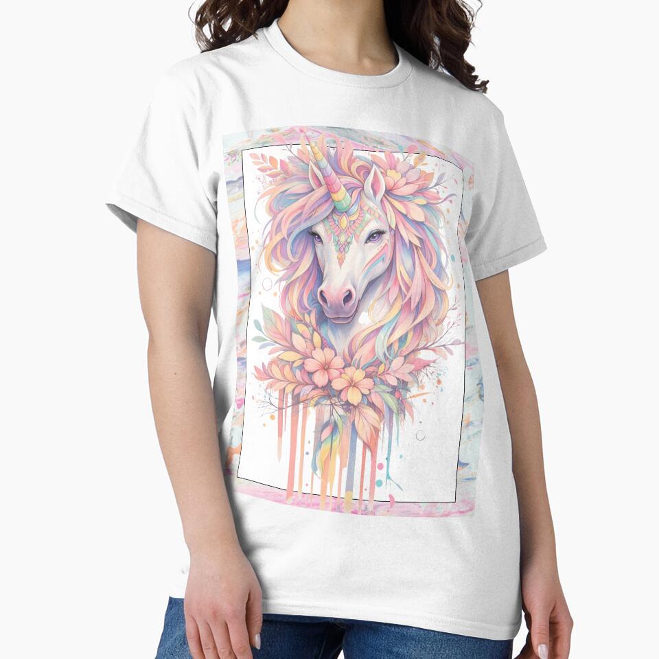 Pastel Rainbow Unicorn Floral Illustration – Dreamy Fantasy Boho Art Design by rekan.design T-Shirts, Hoodie,... (Image 2)