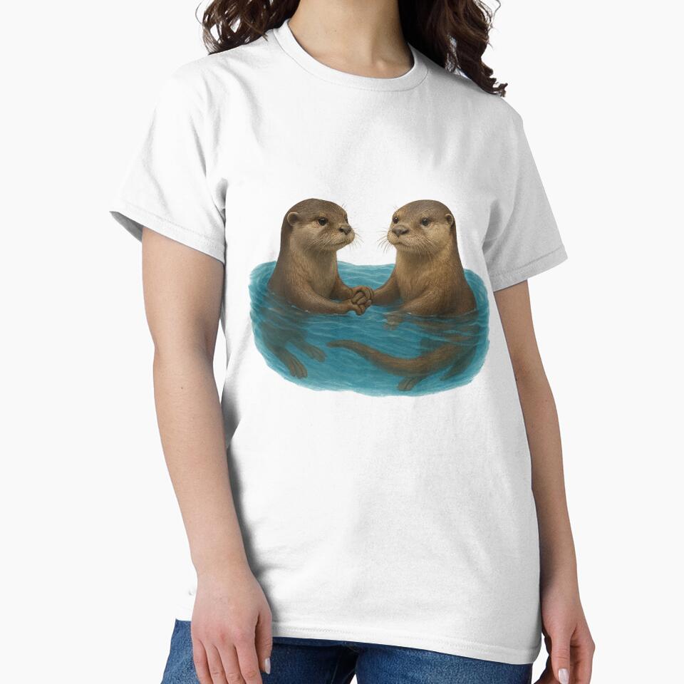 Realistic Digital Drawing - Otters Swimming and Holding Hands by visualvibesss T-Shirts, Hoodie, Sweatshirt (Image 2)