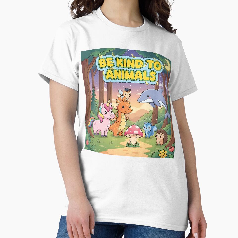 Be Kind To Animals – Cute Unicorn, Dolphin, Hedgehog, Dragon & Blue Squirrel Illustration by GlobalBoom... (Image 2)