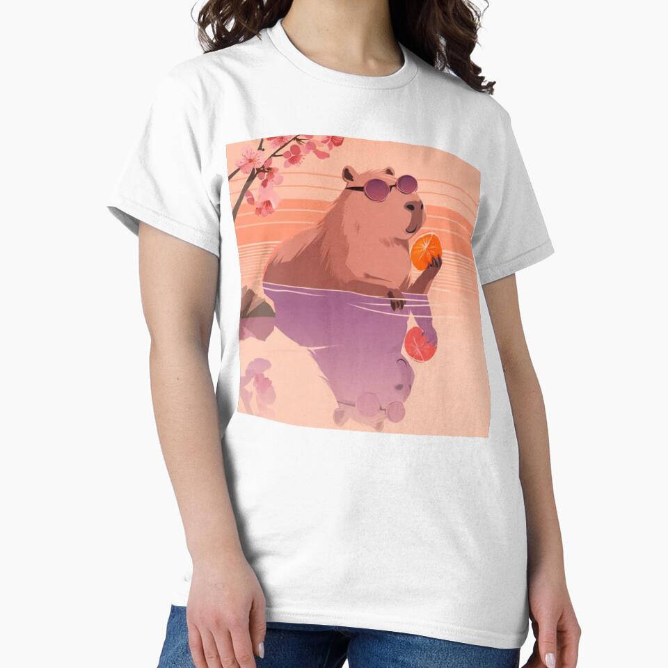 Capybara Relaxing in Water – Calm Aesthetic Sunset Design by MadeByACJ T-Shirts, Hoodie, Sweatshirt (Image 2)