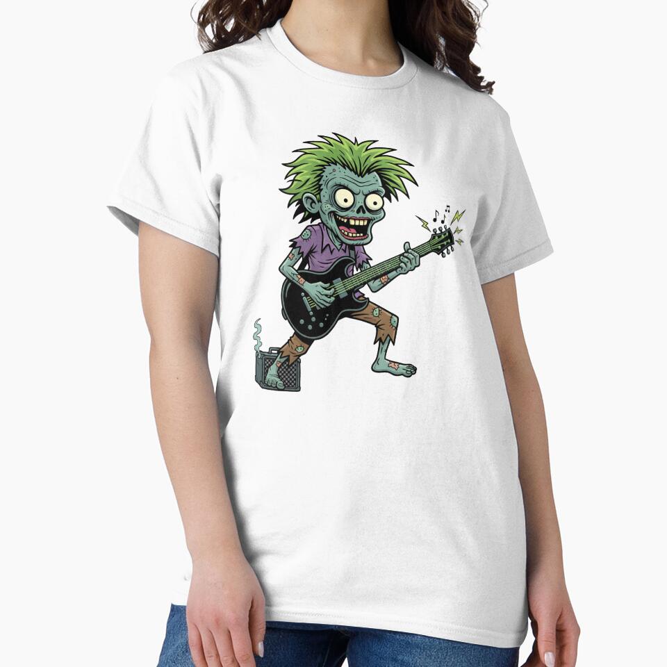 Zombie Rock Guitarist | Energetic Pop Comic Cartoon Design by hn79 T-Shirts, Hoodie, Sweatshirt | BlankRebels.com (Image 2)