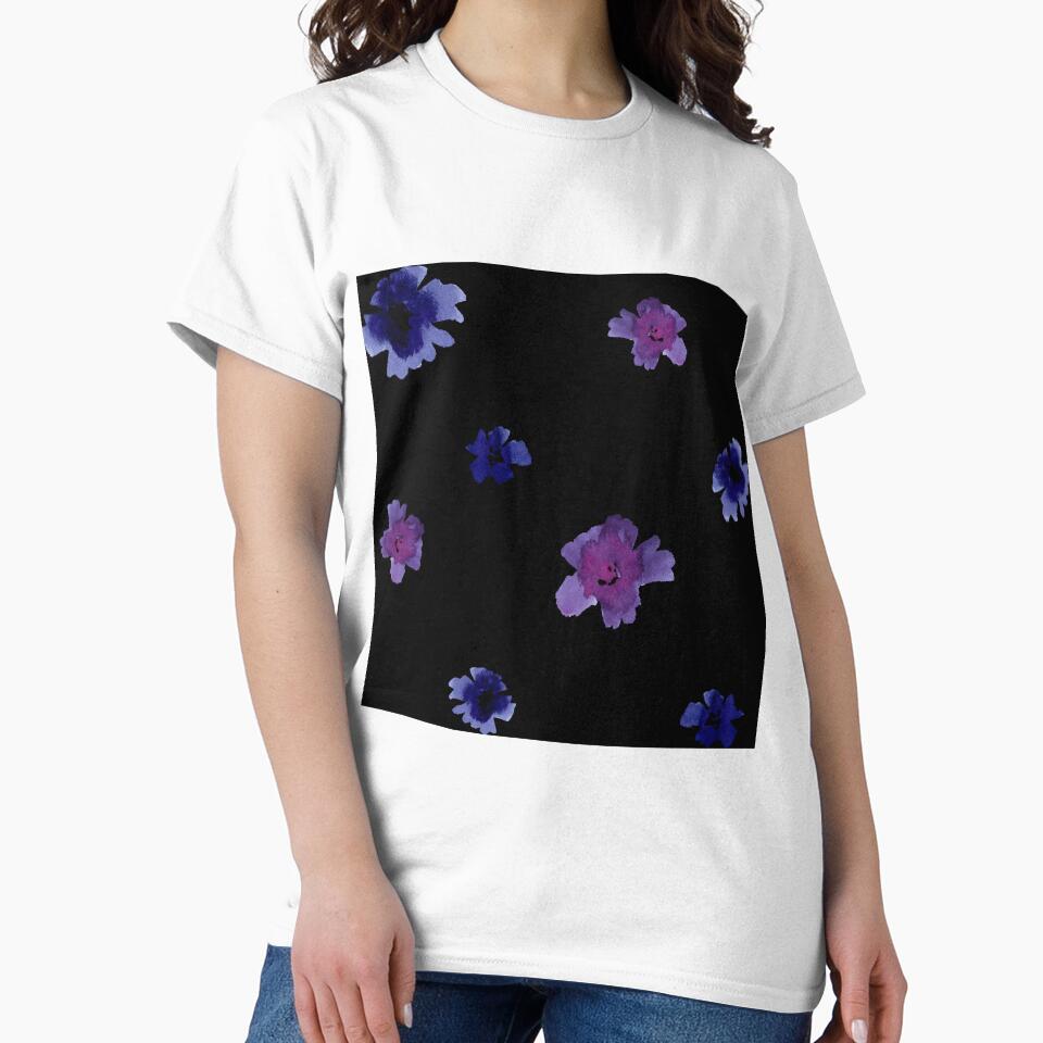 Violet viola flower black pattern a watercolor by Yana Mustafina | Boho Soulful Designs T-Shirts, Hoodie,... (Image 2)