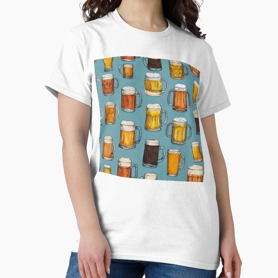 Hand Drawn Beer Mugs Pattern Craft Beer Lover by NicolasGlowArt