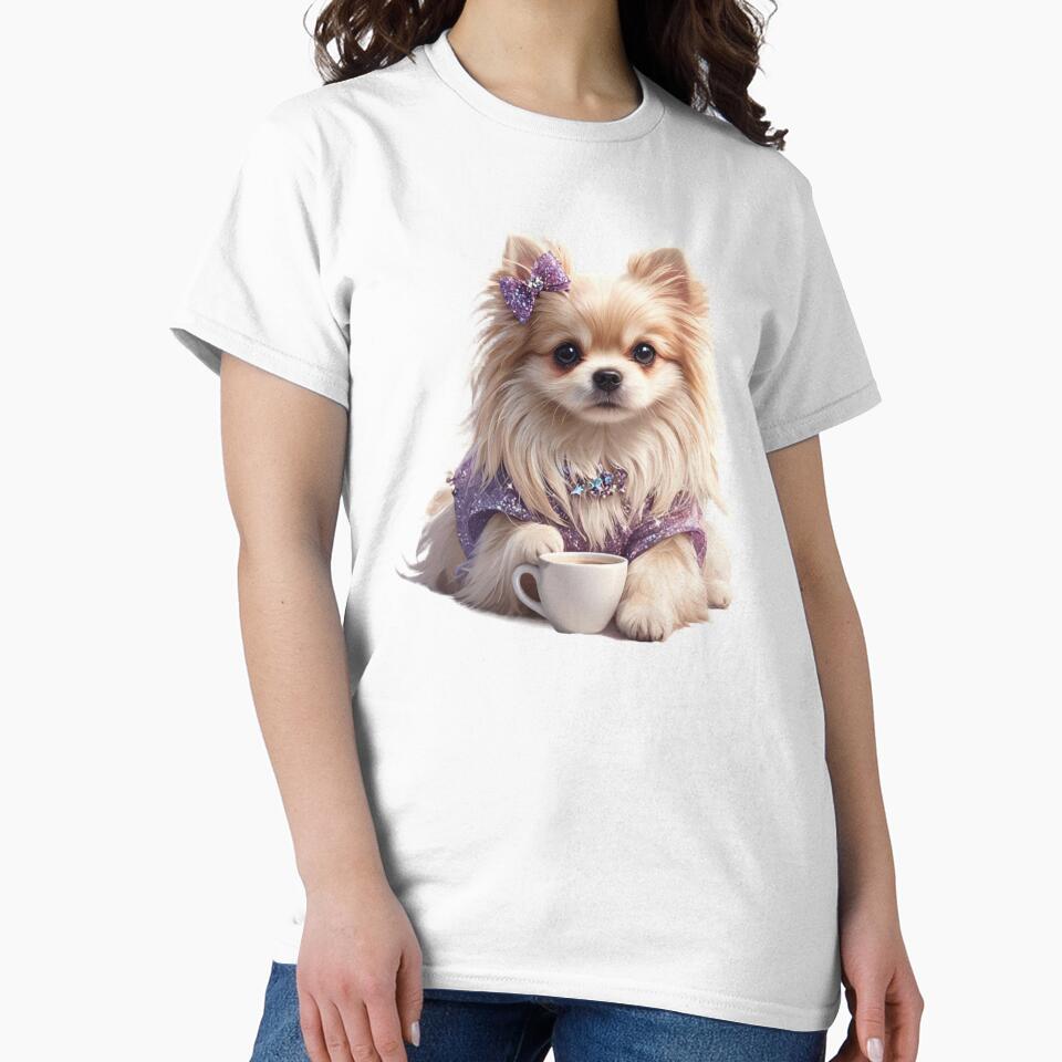 Glamour Pomeranian in Purple Sparkles - Luxury Coffee Dog Art by LazyScreations