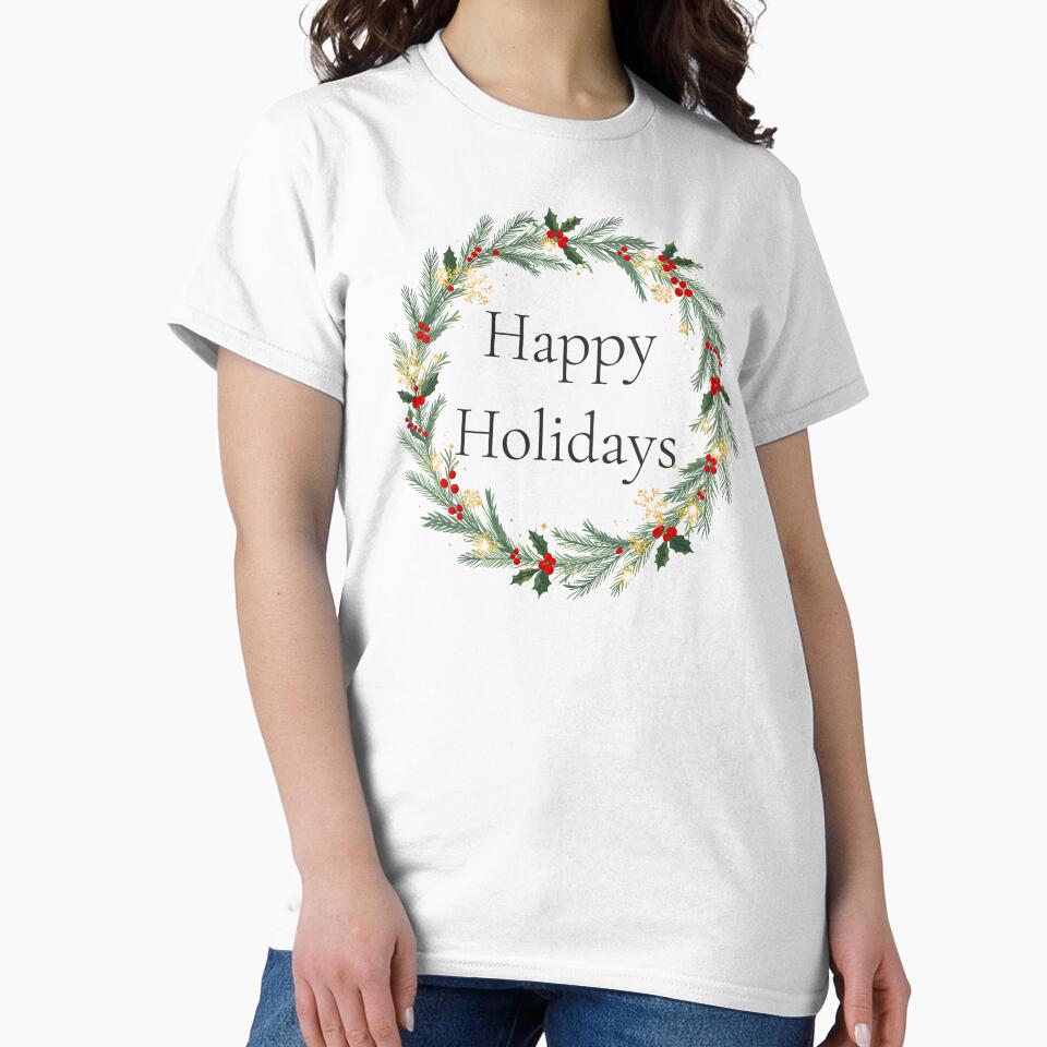 Happy Holidays Wreath – Festive Christmas Ornament Design 2025 by Punnyverse T-Shirts, Hoodie, Sweatshirt (Image 2)