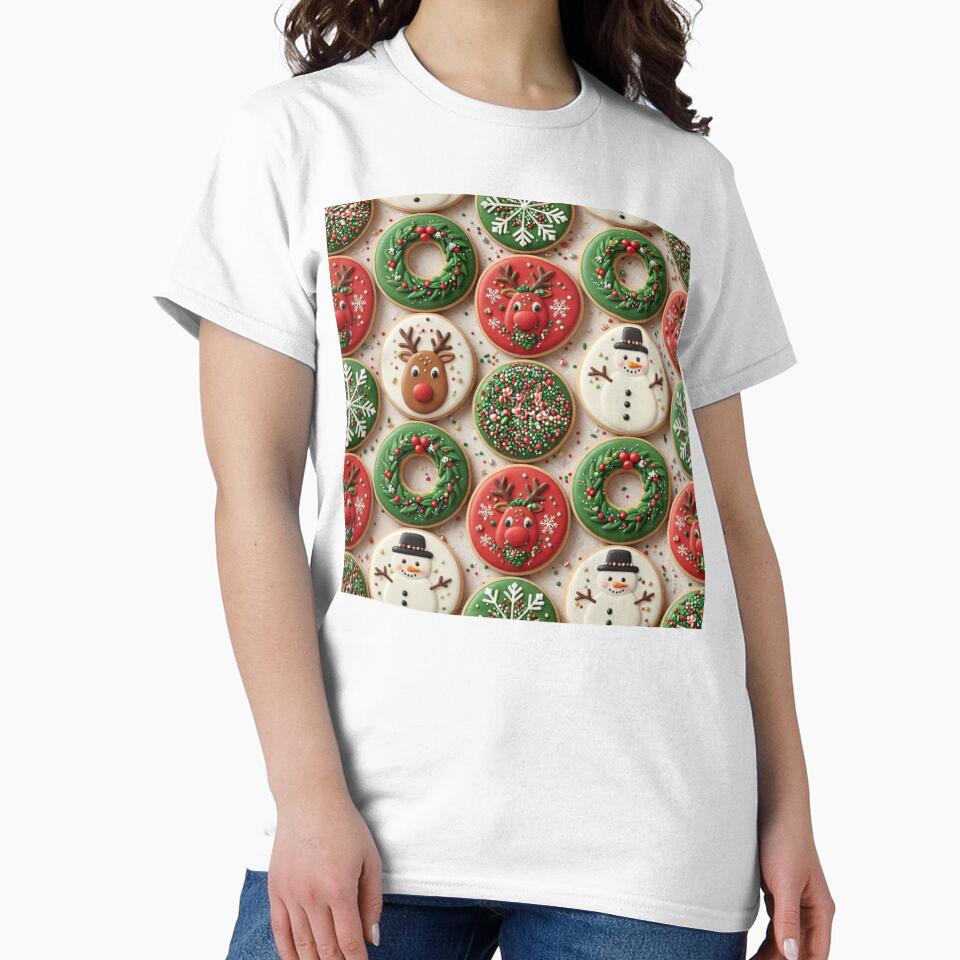 Decorated Christmas Cookie Pattern with Festive Icons by Fabricbella