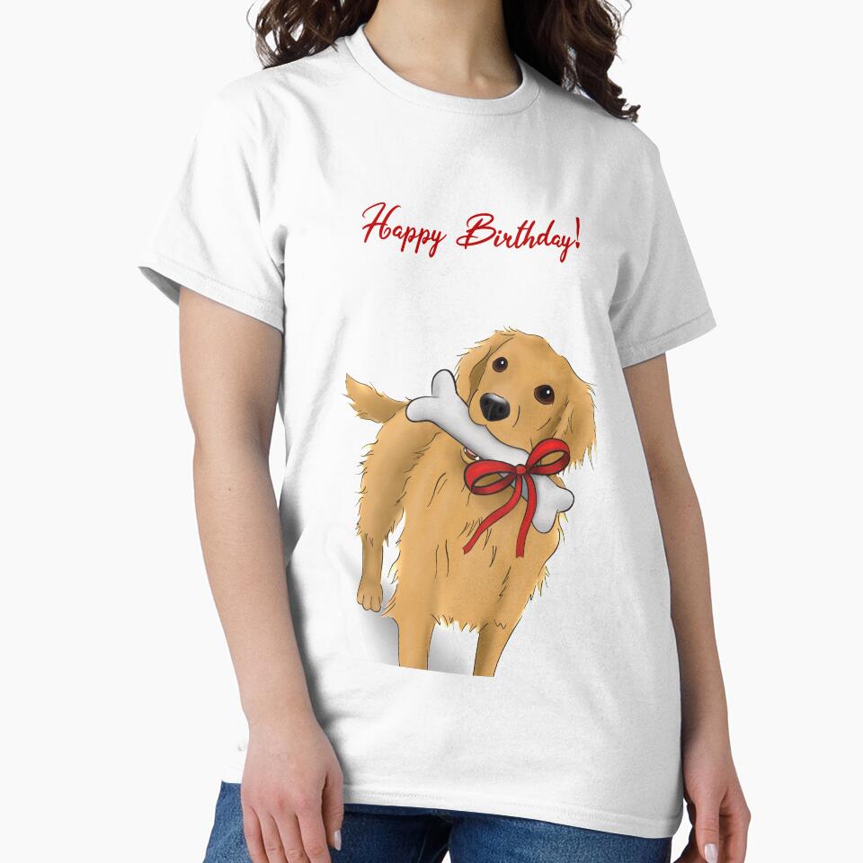 Cute Golden Retriever with a Bone | Happy Birthday by ElysianCreation T-Shirts, Hoodie, Sweatshirt (Image 2)