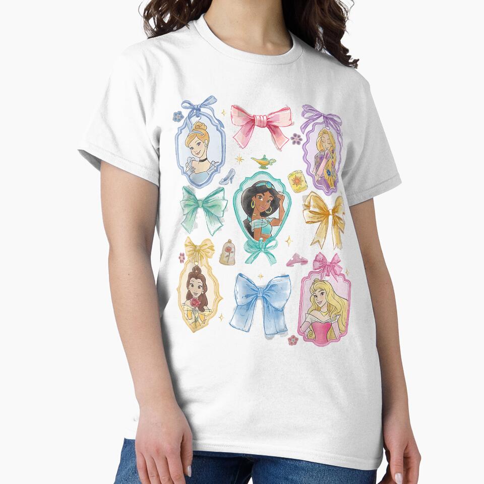 Disney Princess And Bows Watercolor Portraits Collage T Shir by raneronicole