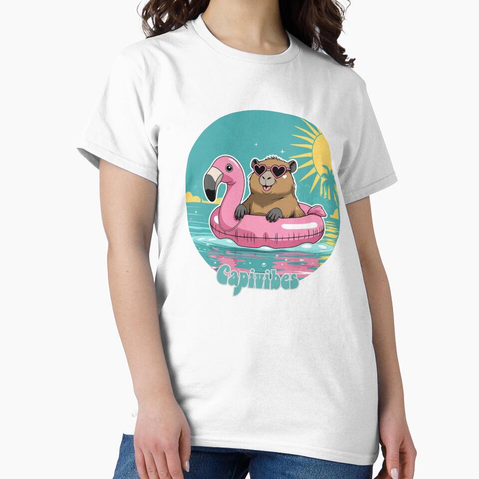 Capybara Summer – Cute Flamingo Pool Float Tropical T-Shirts, Hoodie, Sweatshirt