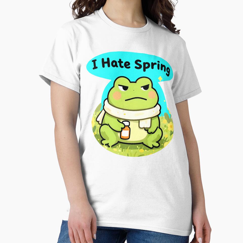 I Hate Spring – Grumpy Frog Allergy Meme Cute Funny Animal Sticker by AnimalAirtistry T-Shirts, Hoodie, Sweatshirt (Image 2)
