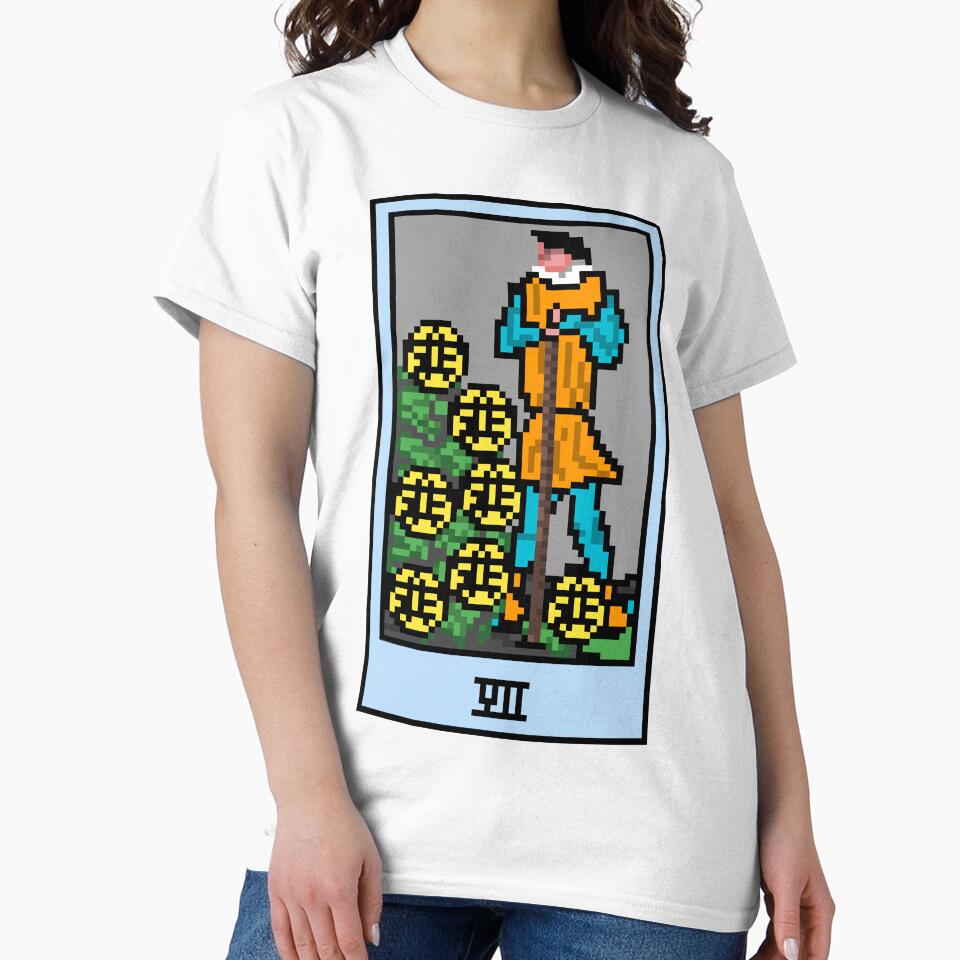 Wait, is this pixel art tarot? White - Minor Arcana 'Seven of Pentacles' (Design for T-shirt, stickers and... (Image 2)
