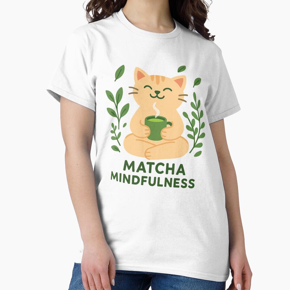 Matcha Mindfulness – Cute Meditating Cat with Matcha Tea, Zen Aesthetic Design by densh-media T-Shirts, Hoodie,... (Image 2)