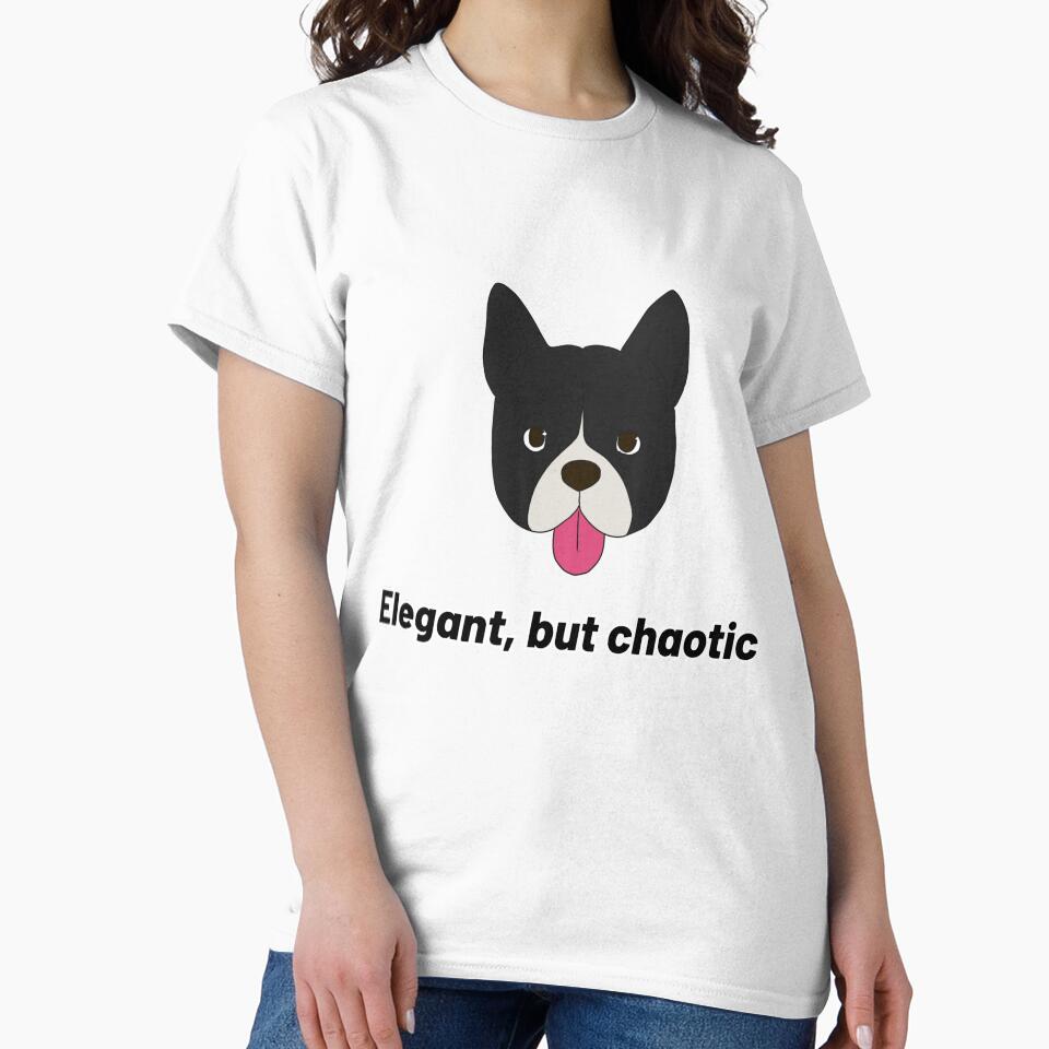 Boston Terrier Cartoon – “Elegant but Chaotic” - cartoon dog design by Crack-in-Colors T-Shirts, Hoodie, Sweatshirt (Image 2)