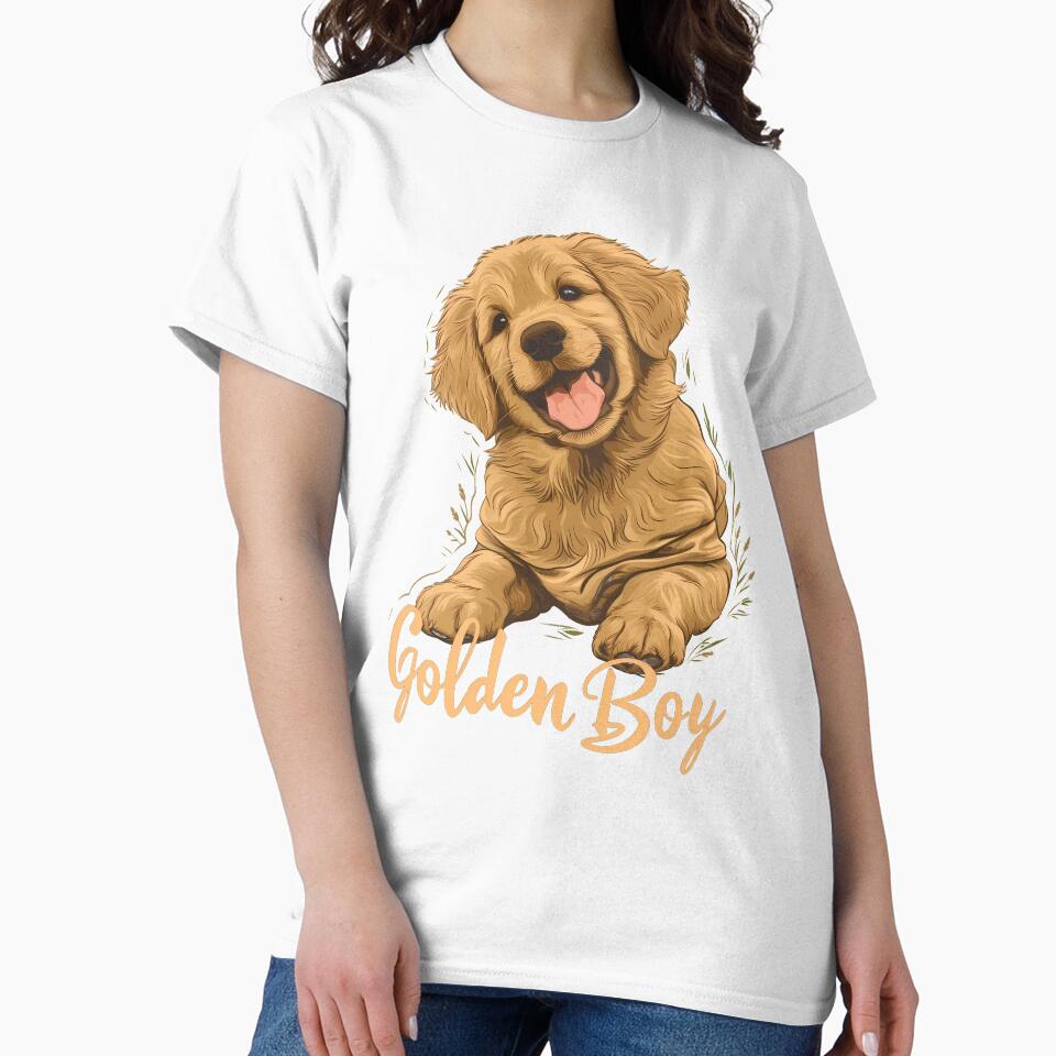 Golden retriever boy happy dog pet smile portrait for mom or dad parent, children owner by PictureUp T-Shirts,... (Image 2)