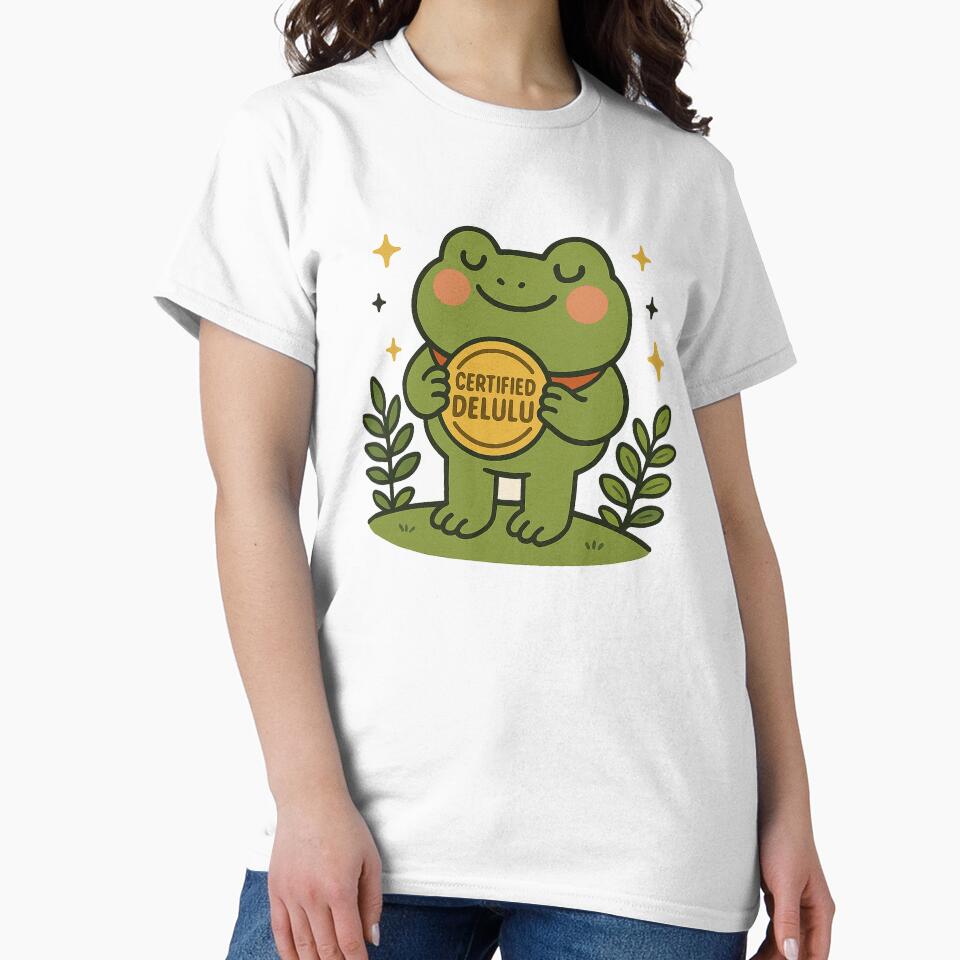 Certified Delulu Frog Meme, Cute Kawaii Frog Illustration by Florarts T-Shirts, Hoodie, Sweatshirt (Image 2)