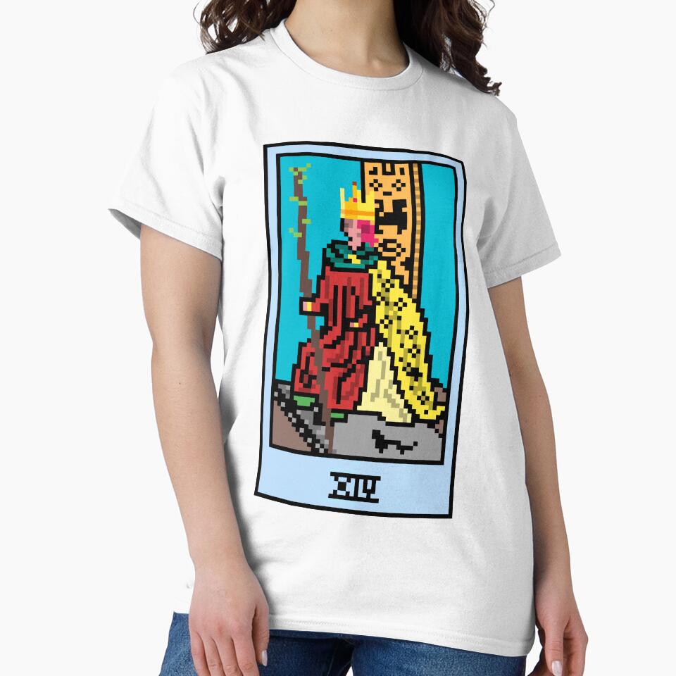 Wait, is this pixel art tarot? White - Minor Arcana 'King of Wands' (Design for T-shirt, stickers and other... (Image 2)