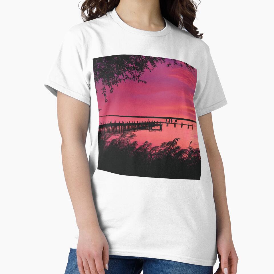 Bridge by the Lake on Sunset - Watercolor Painting 2 by Unaiza Khalid T-Shirts, Hoodie, Sweatshirt (Image 2)
