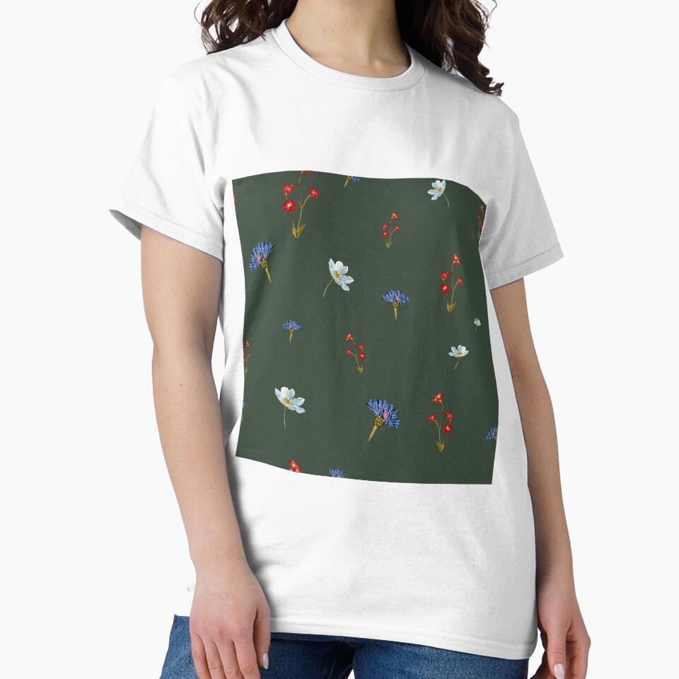 Flower blue red daisy seamless watercolor cold green by Yana Mustafina | Boho Soulful Designs T-Shirts, Hoodie,... (Image 2)