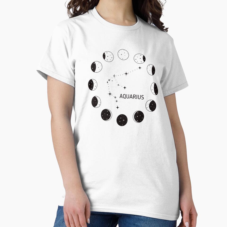 Moon phases and zodiac constellation Aquarius by MonochromeEcho T-Shirts, Hoodie, Sweatshirt | BlankRebels.com (Image 2)