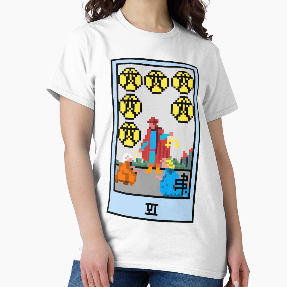Wait, is this pixel art tarot? White - Minor Arcana 'Six of Pentacles' (Design for T-shirt, stickers and other... (Image 2)