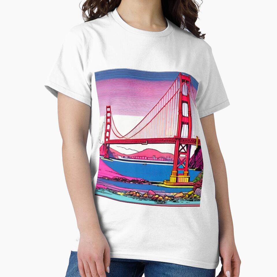 The Golden Gate Bridge in retro style art by imagenia T-Shirts, Hoodie, Sweatshirt | BlankRebels.com (Image 2)