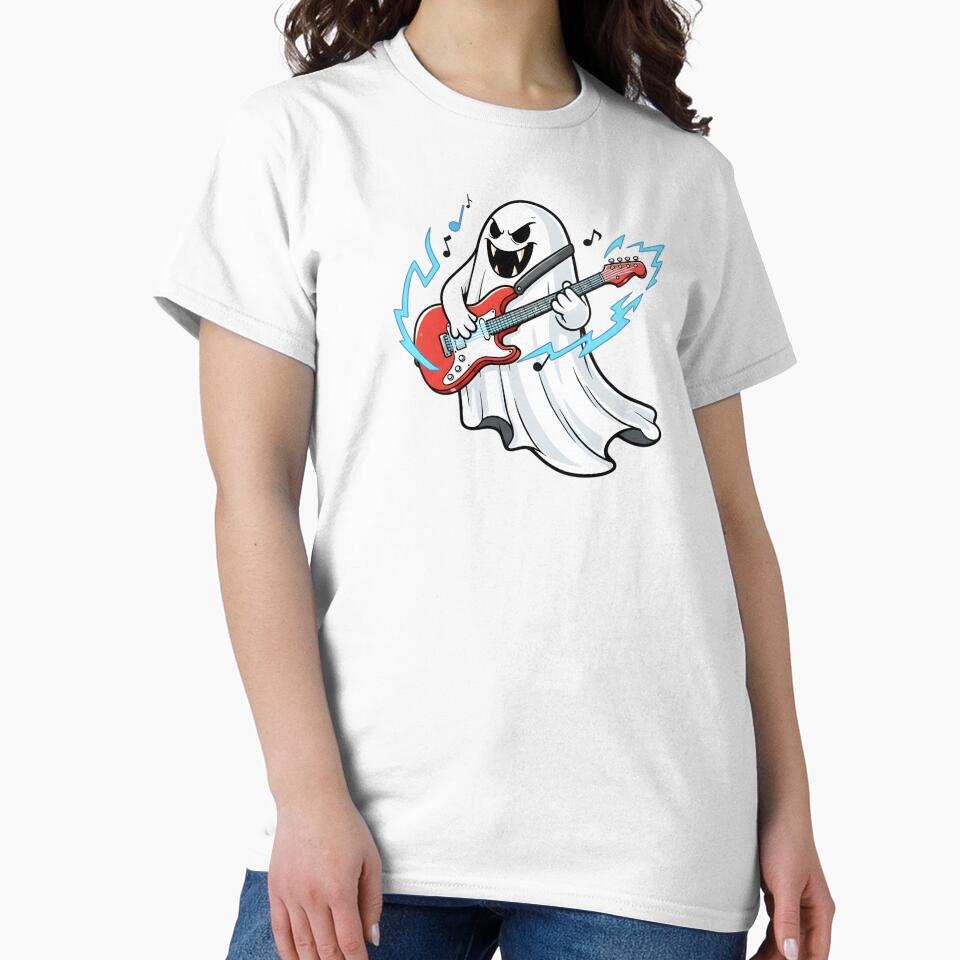 Rock Ghost Guitarist | Spooky Music Cartoon | Funny Halloween Band Design by hn79 T-Shirts, Hoodie, Sweatshirt (Image 2)