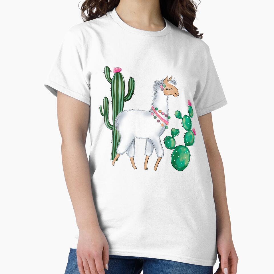 Lama and succulents cute illustration by Lalanacliparts T-Shirts, Hoodie, Sweatshirt | BlankRebels.com (Image 2)