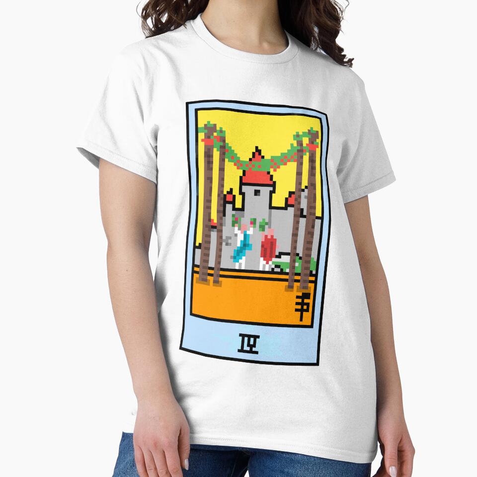 Wait, is this pixel art tarot? Yellow - Minor Arcana 'Four of Wands' (Design for T-shirt, stickers and other... (Image 2)