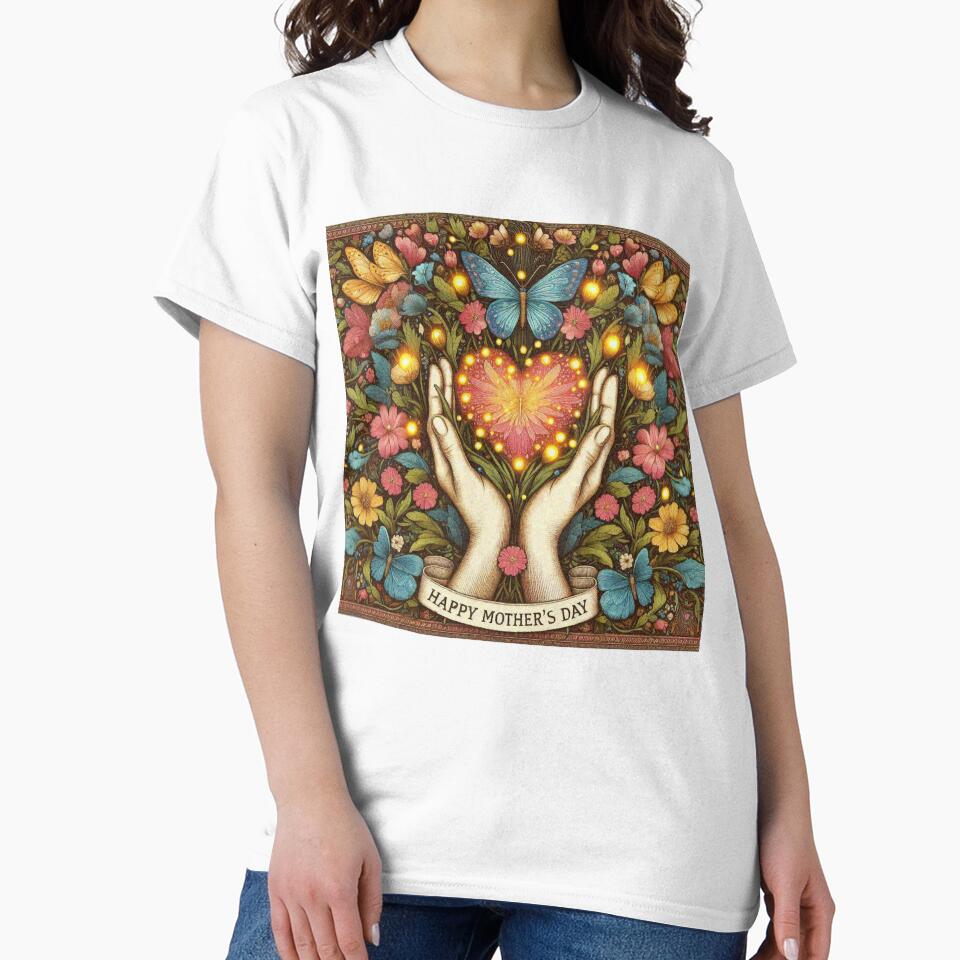 Shining Heart of A Mother. Mothers day gift floral flowers butterflies by Illuministique T-Shirts, Hoodie,... (Image 2)