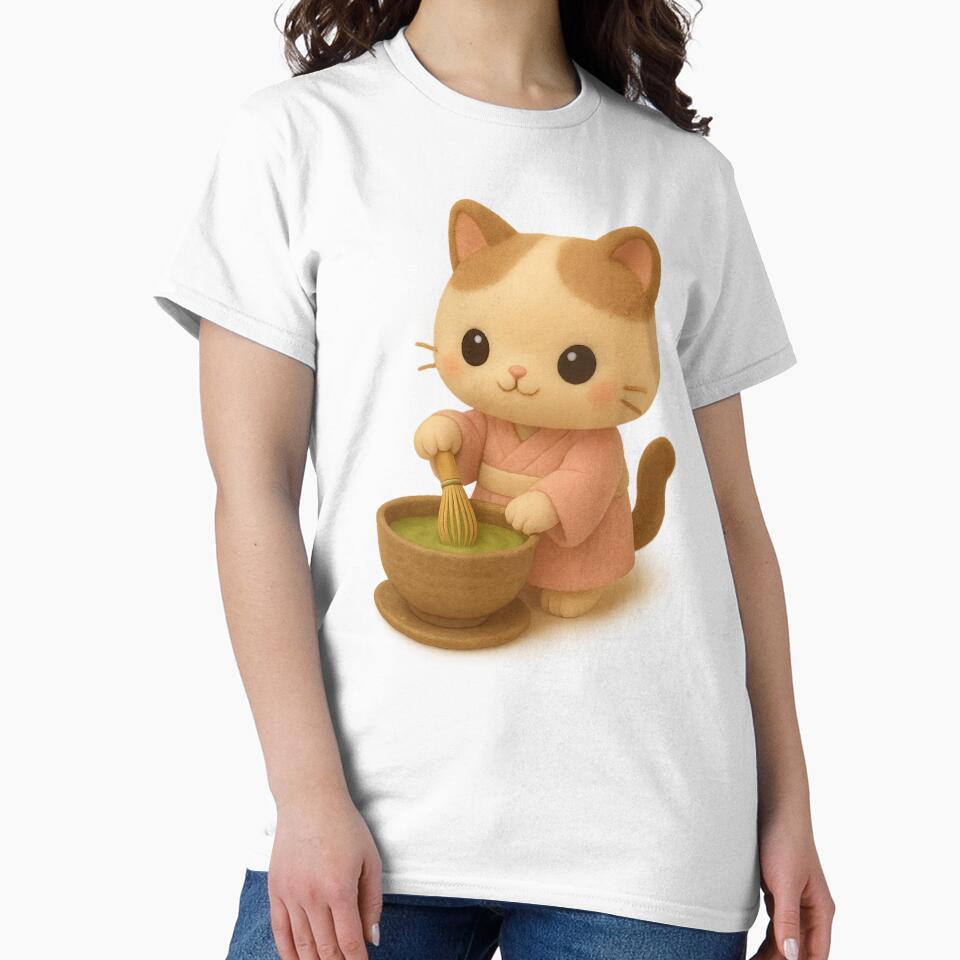Cute Matcha Cat in Kimono | Kawaii Japanese Cottagecore Art by Moons Studio T-Shirts, Hoodie, Sweatshirt (Image 2)