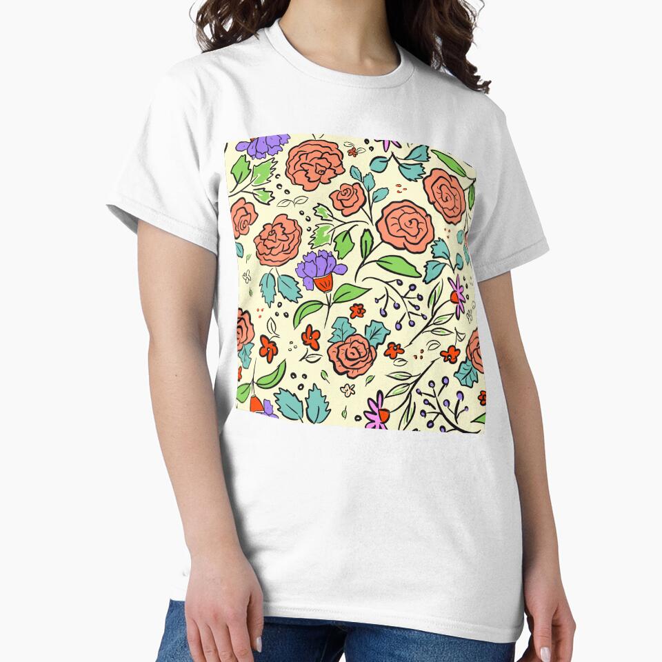 Seamless Floral Pattern with Roses and Wildflowers – Hand Drawn Botanical Design by Nata-pattern T-Shirts,... (Image 2)