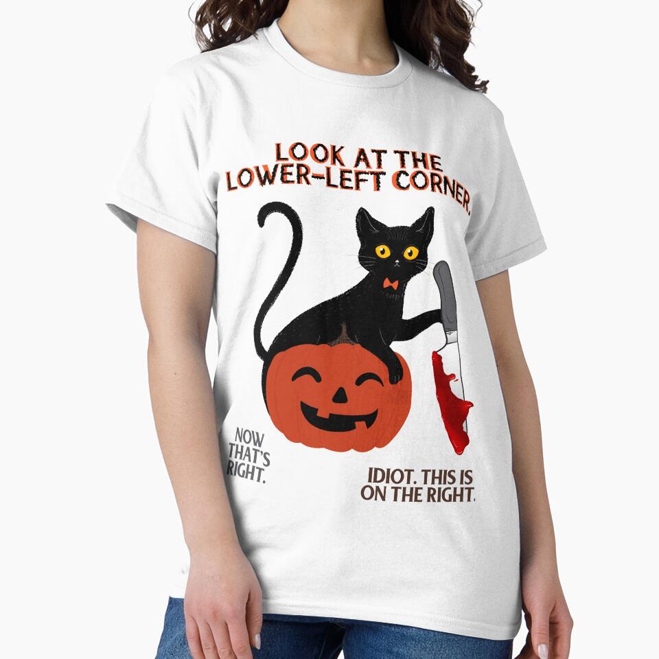 Funny Black Cat Halloween Look Right Left Corner Blood Knife by porcodiseno T-Shirts, Hoodie, Sweatshirt (Image 2)