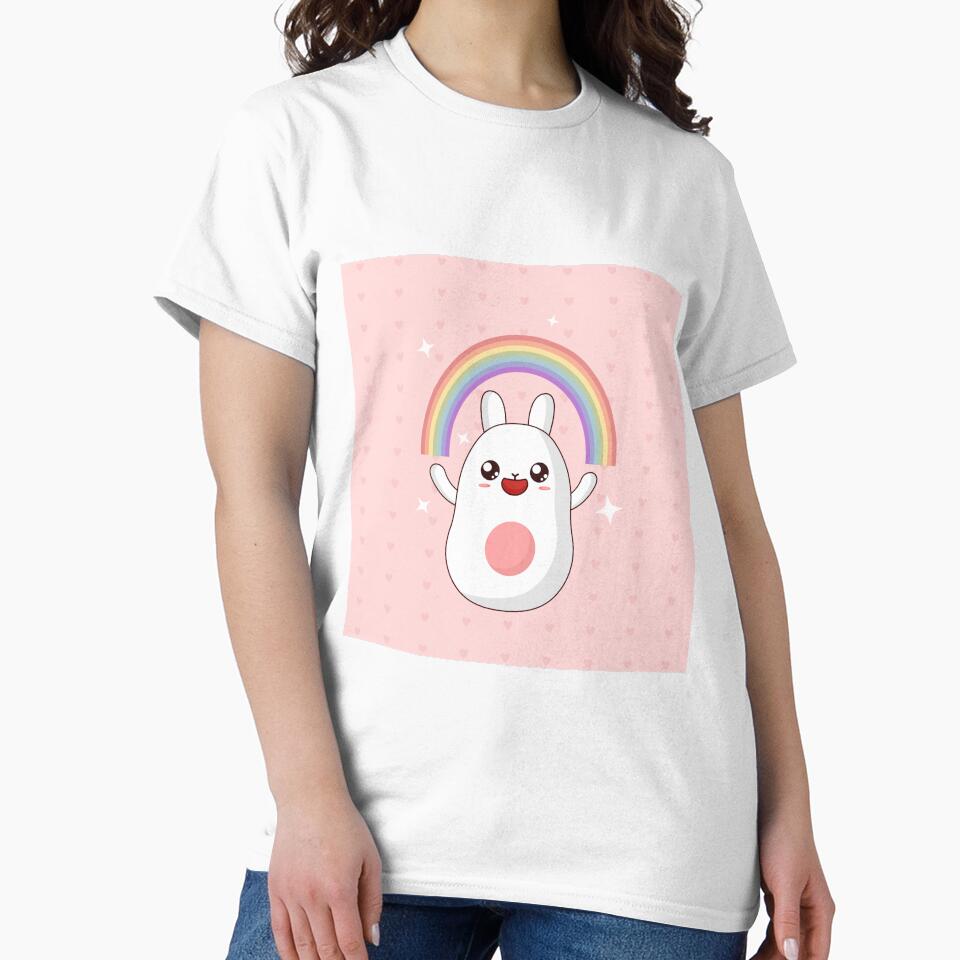 Bunny Rabbit With Rainbow On Pink Background by CreativeCranium
