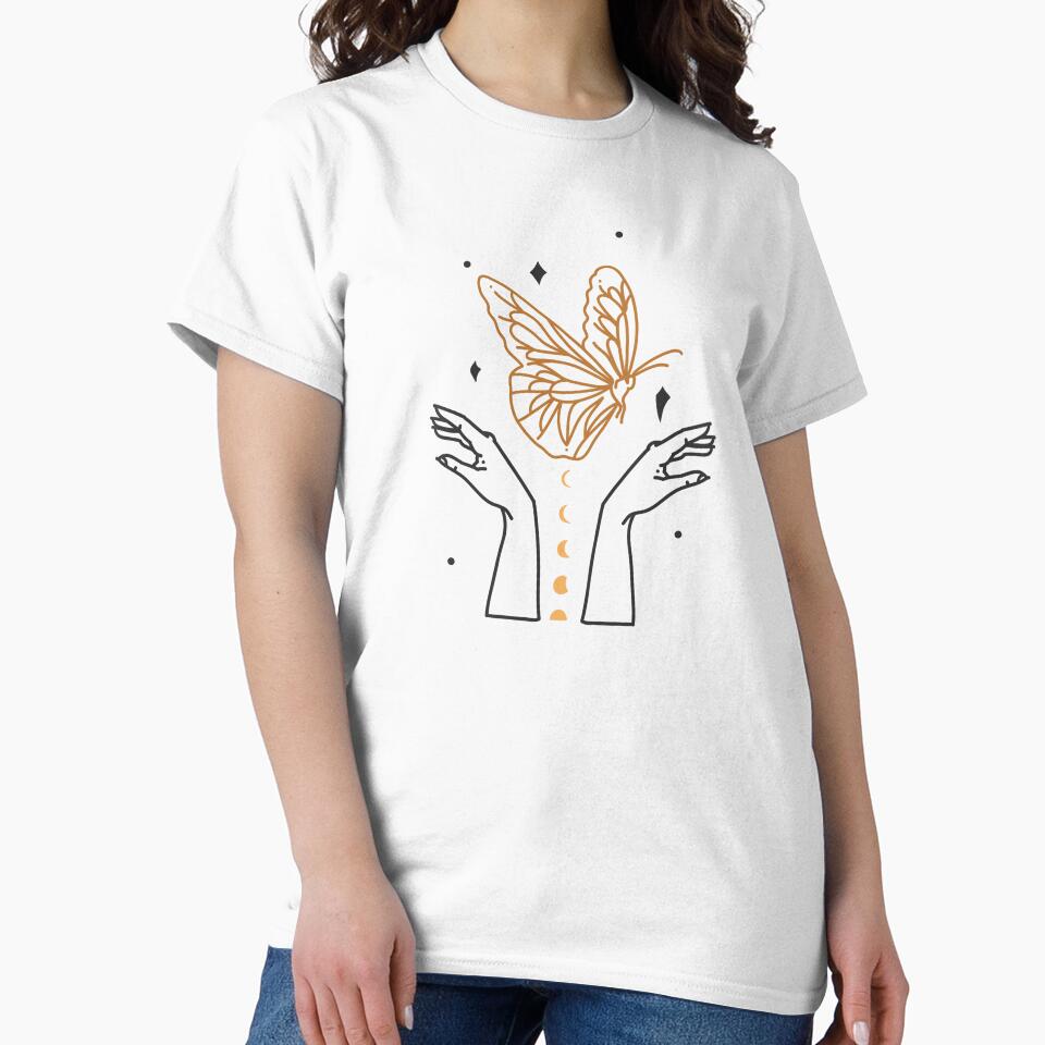 bohemian celestial magic art of butterfly,moon phases silhouette in woman hand by Anastasy-Helter T-Shirts,... (Image 2)