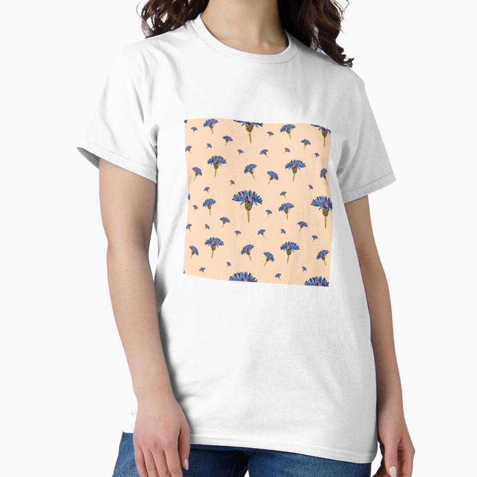 Flower blue violet pattern hand drawn watercolor peach by Yana Mustafina | Boho Soulful Designs T-Shirts,... (Image 2)