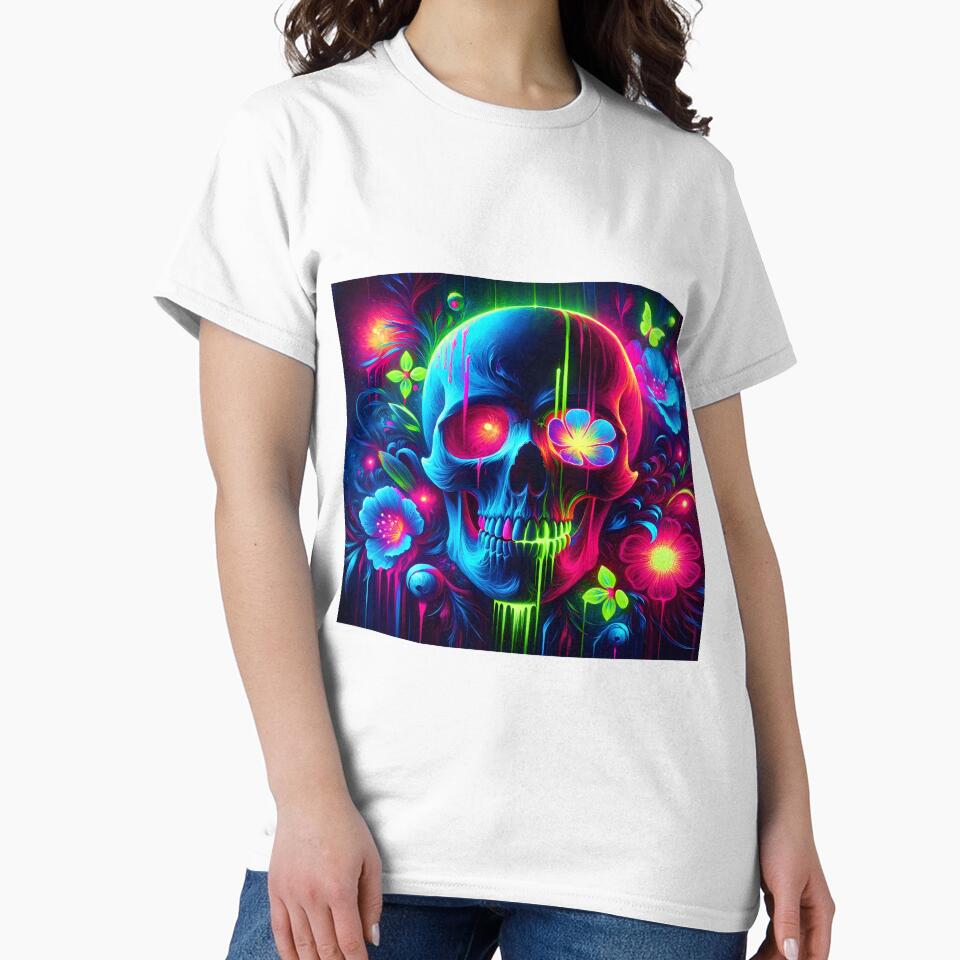 blacklight skull neon gothic flowers by Truck Stop One T-Shirts, Hoodie, Sweatshirt | BlankRebels.com (Image 2)