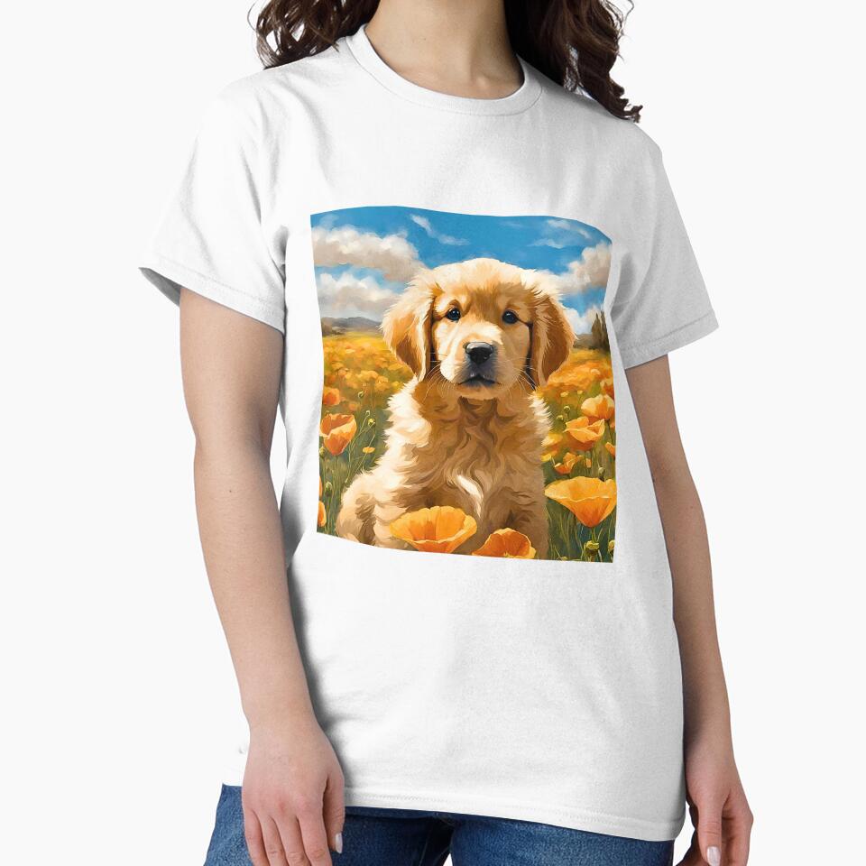 California Poppy Golden Retriever Puppy by Fredster1966 T-Shirts, Hoodie, Sweatshirt | BlankRebels.com (Image 2)