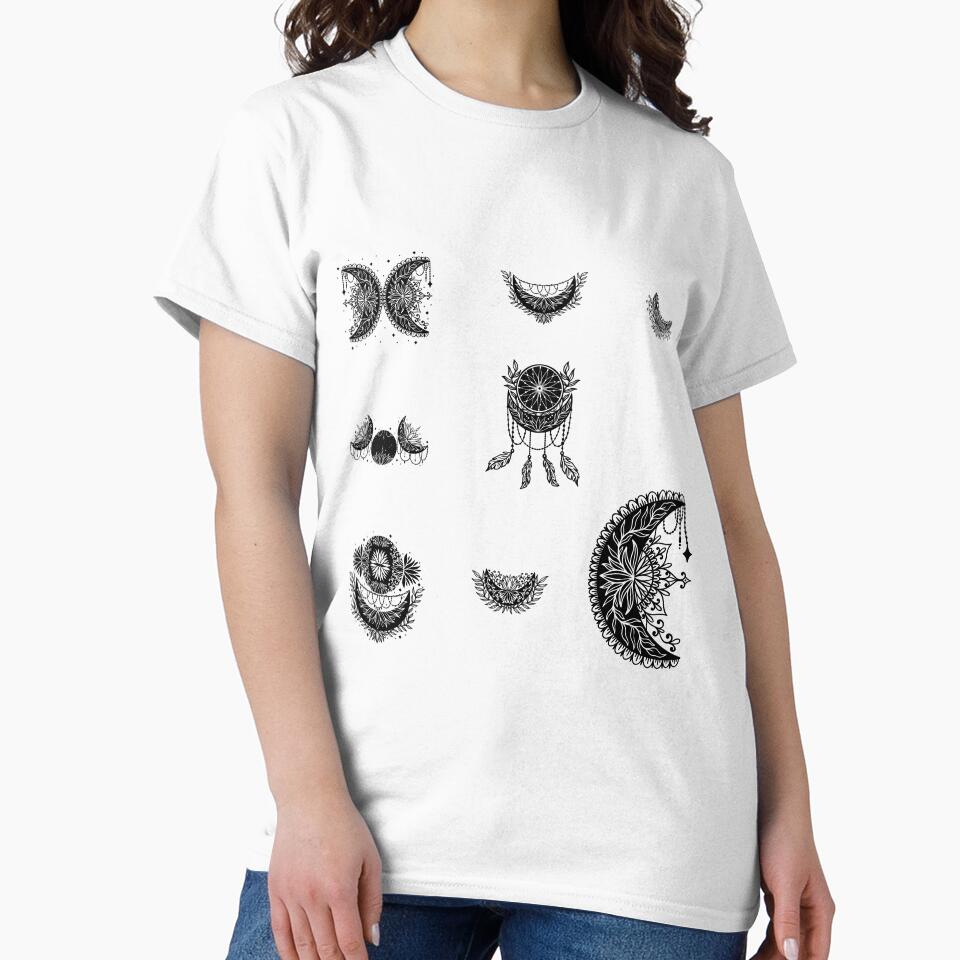 Black Floral Crescent Moon Sticker Sheet, Moon Wildflowers, Moon Mandala by Black11Flamingo T-Shirts, Hoodie,... (Image 2)