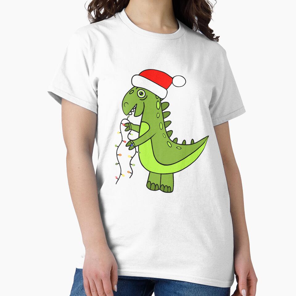 Funny Green Dinosaur Wearing A Santa Hat by Sartoris Art T-Shirts, Hoodie, Sweatshirt | BlankRebels.com (Image 2)