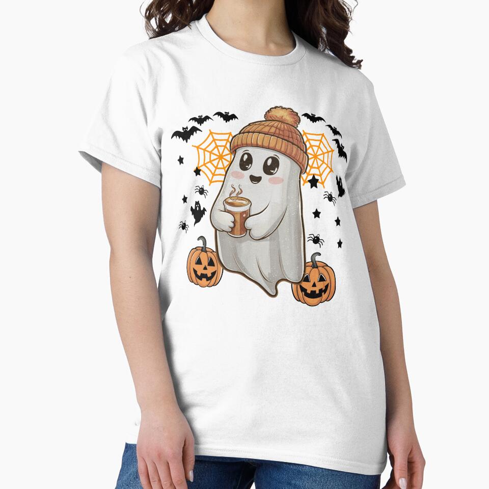 Ghost drinking iced coffee Halloween by BASKF T-Shirts, Hoodie, Sweatshirt | BlankRebels.com (Image 2)