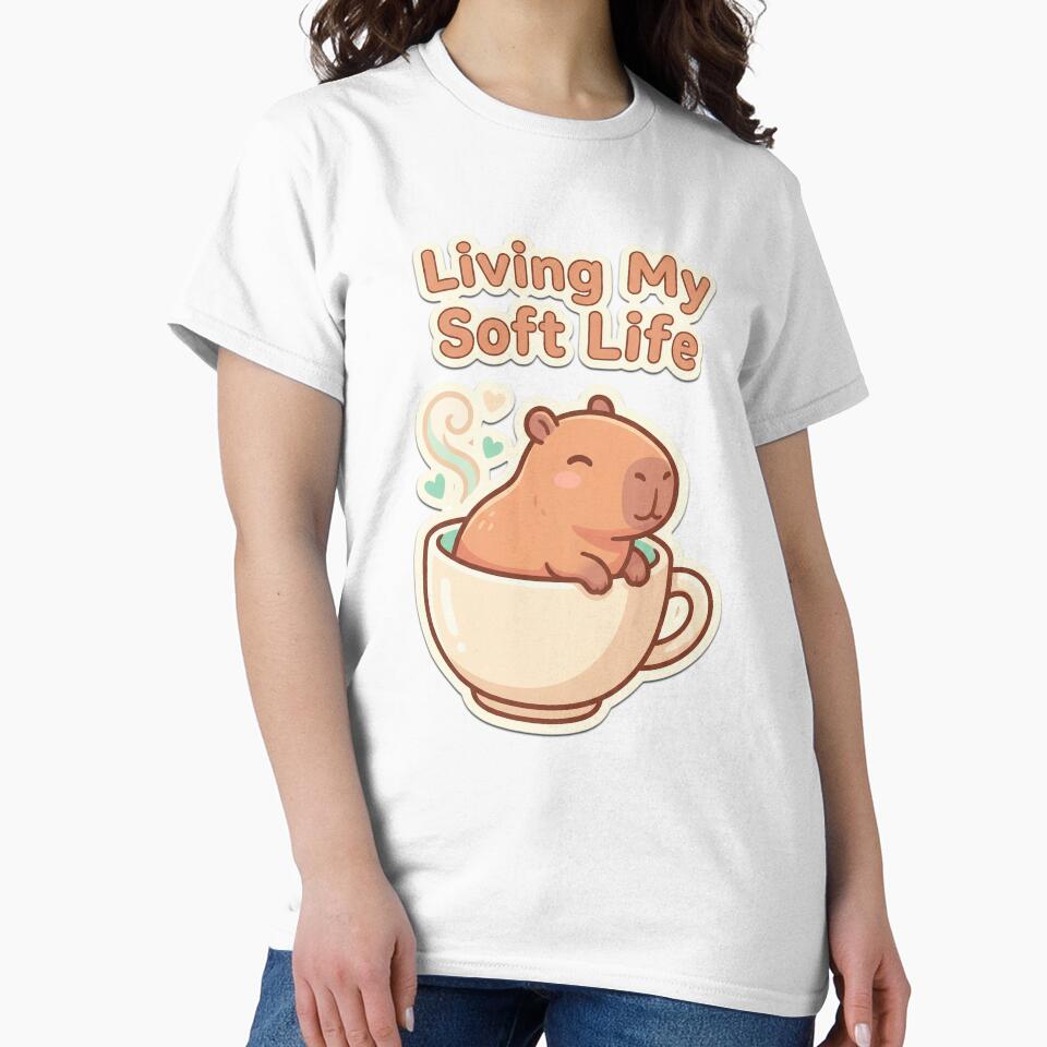 Living My Soft Life Capybara – Cozy Self Care Aesthetic by Visual Dept. T-Shirts, Hoodie, Sweatshirt (Image 2)