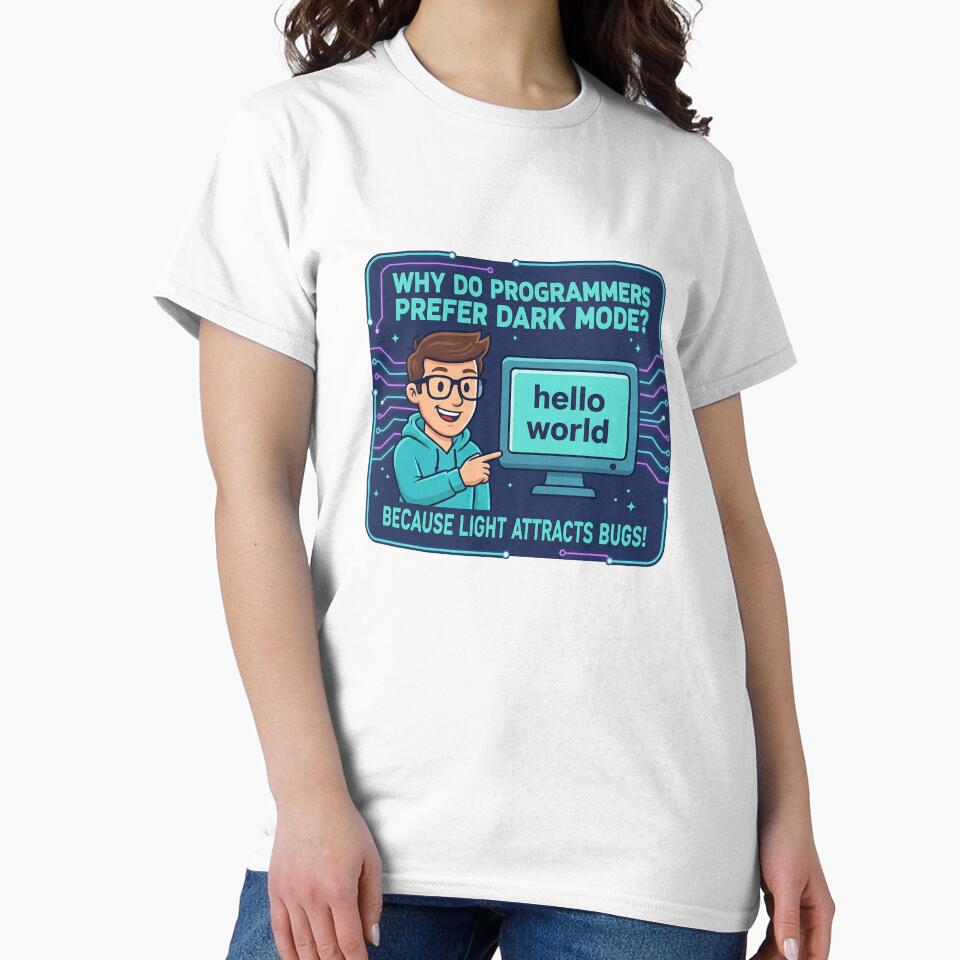 Why Do Programmers Prefer Dark Mode? Funny Coding Joke Illustration by Hakubiya T-Shirts, Hoodie, Sweatshirt (Image 2)