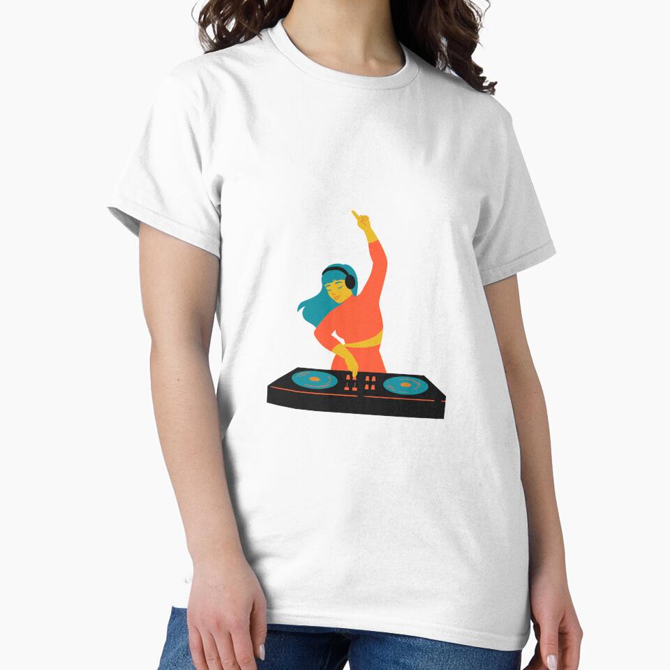 Female DJ with Turntables w/ Orange Outfit by Alimick T-Shirts, Hoodie, Sweatshirt | BlankRebels.com (Image 2)